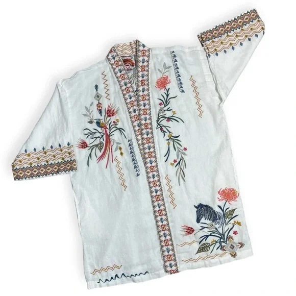 JOHNNY WAS Large multicolor embroidered kimono jacket WATIPASO LINEN KIMONO - Picture 9 of 14